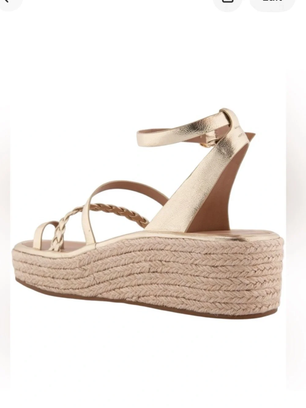 AEROSOLES Women’s Dolly Gold Faux Leather Braid Espadrille Ankle Platform Shoes
